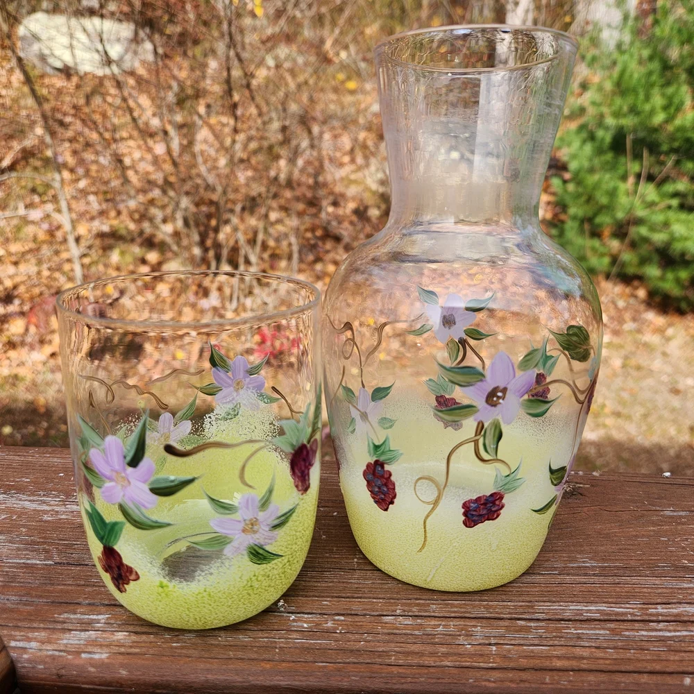 Vintage Hand-Painted Bedside Carafe Set